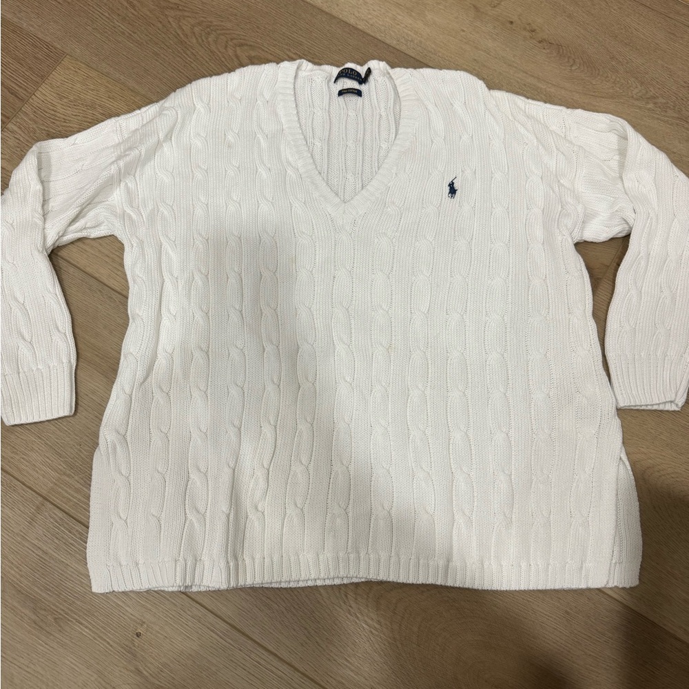 Ralph Lauren Cable-Knit Cotton V-Neck Sweater